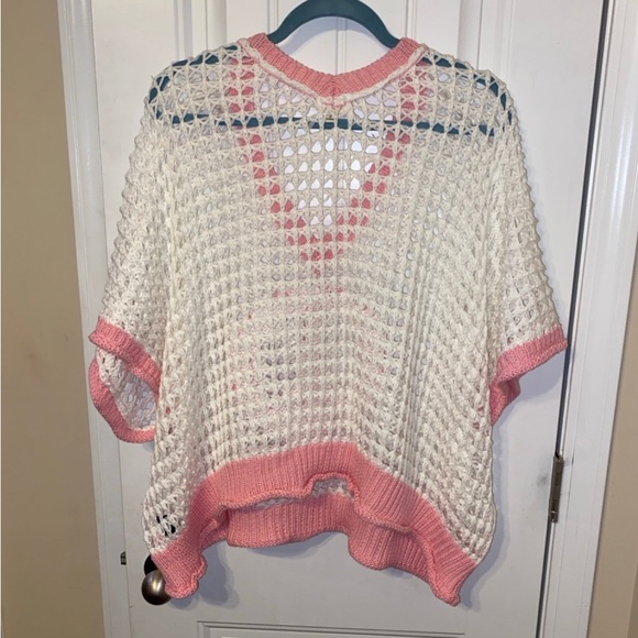 NWOT POL Open Crochet Oversized Peace Sign Sweater in white and pink L - Picture 9 of 12